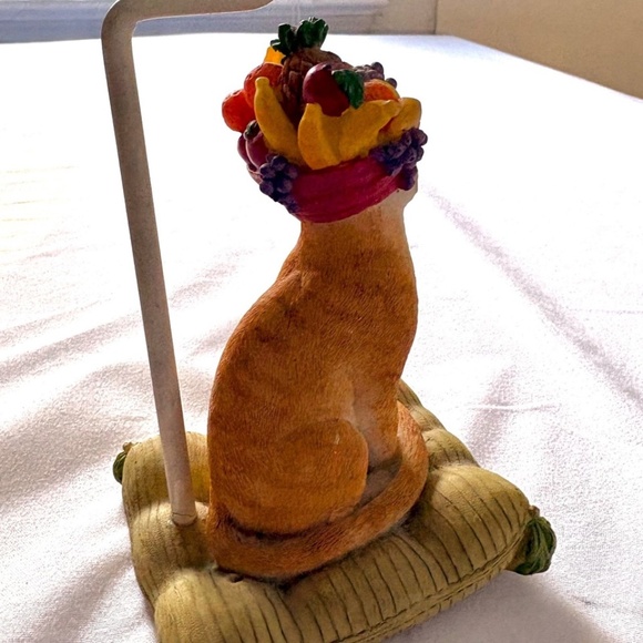 Orange Tabby Cat with Fruit (Carmen Mirandaish) Hat Votive Candle Holder w Shade - Picture 7 of 15